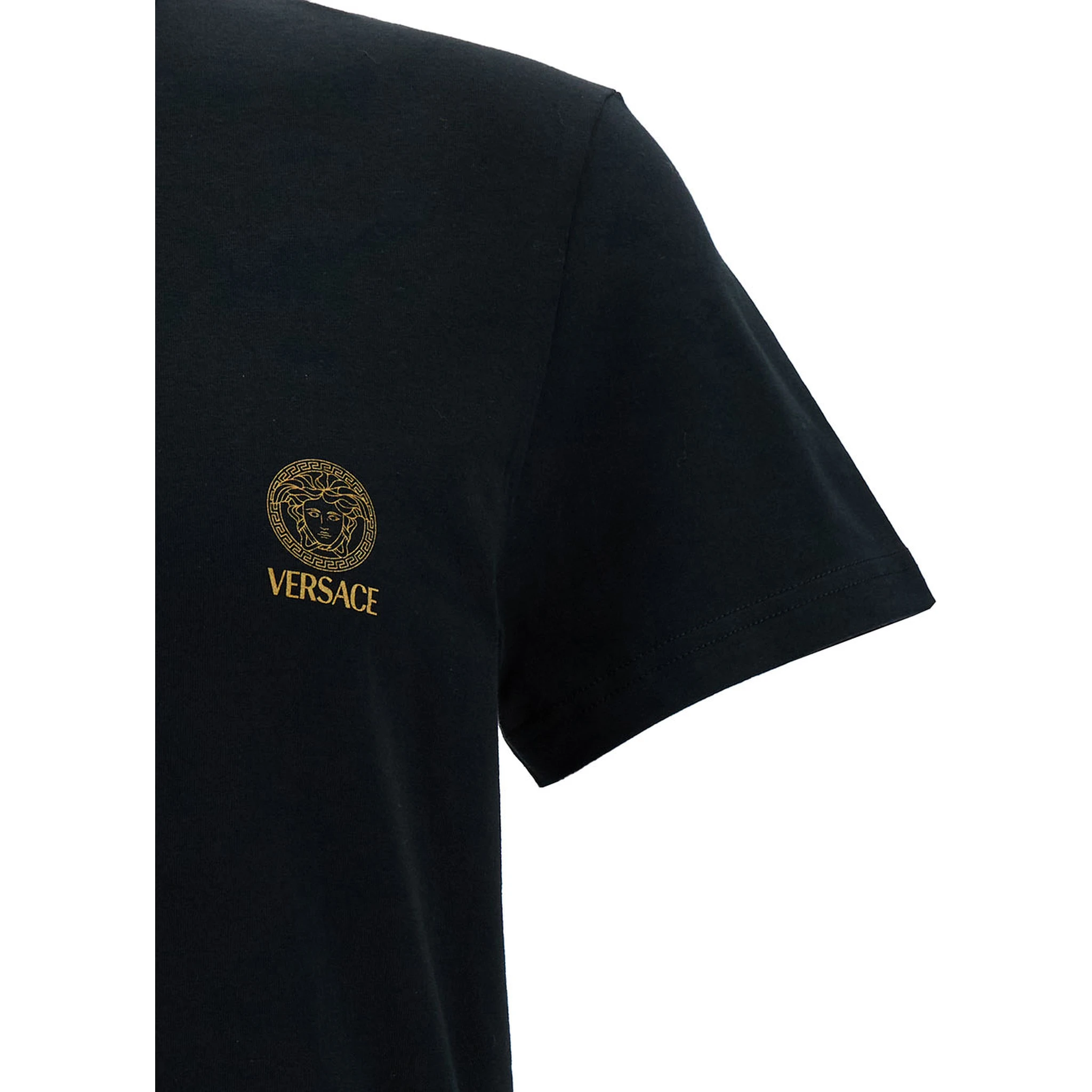Black Crewneck T-Shirt with Medusa Logo Print in Stretch Cotton Man