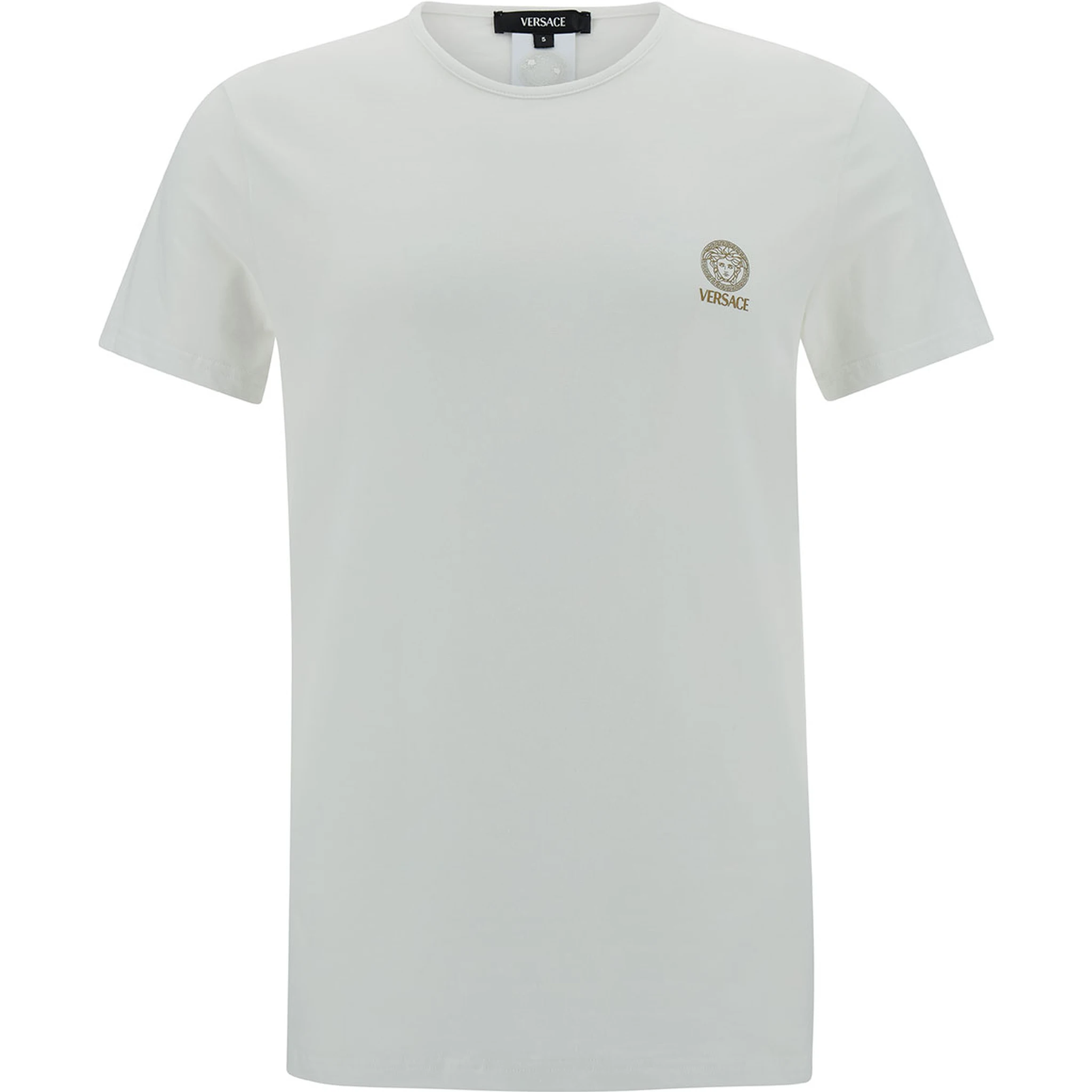 White Crewneck T-Shirt with Medusa Print on the Front in Cotton Stretch Man