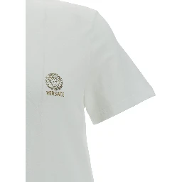 White Crewneck T-Shirt with Medusa Print on the Front in Cotton Stretch Man