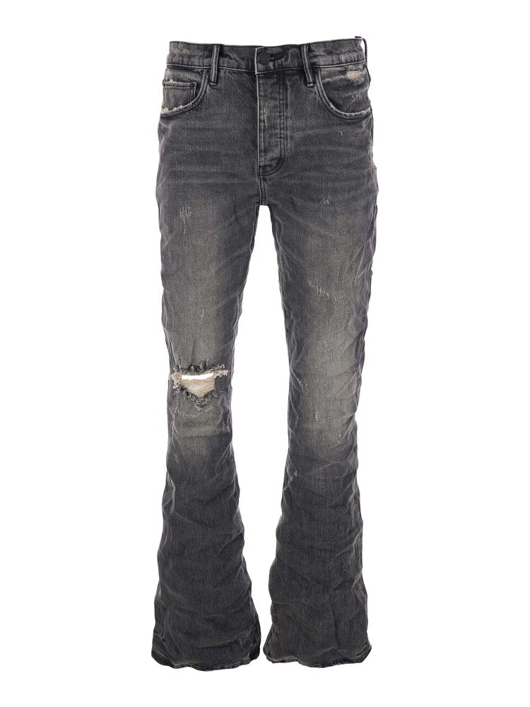 Black Flared Jeans with Crinkled Effect in Denim Man