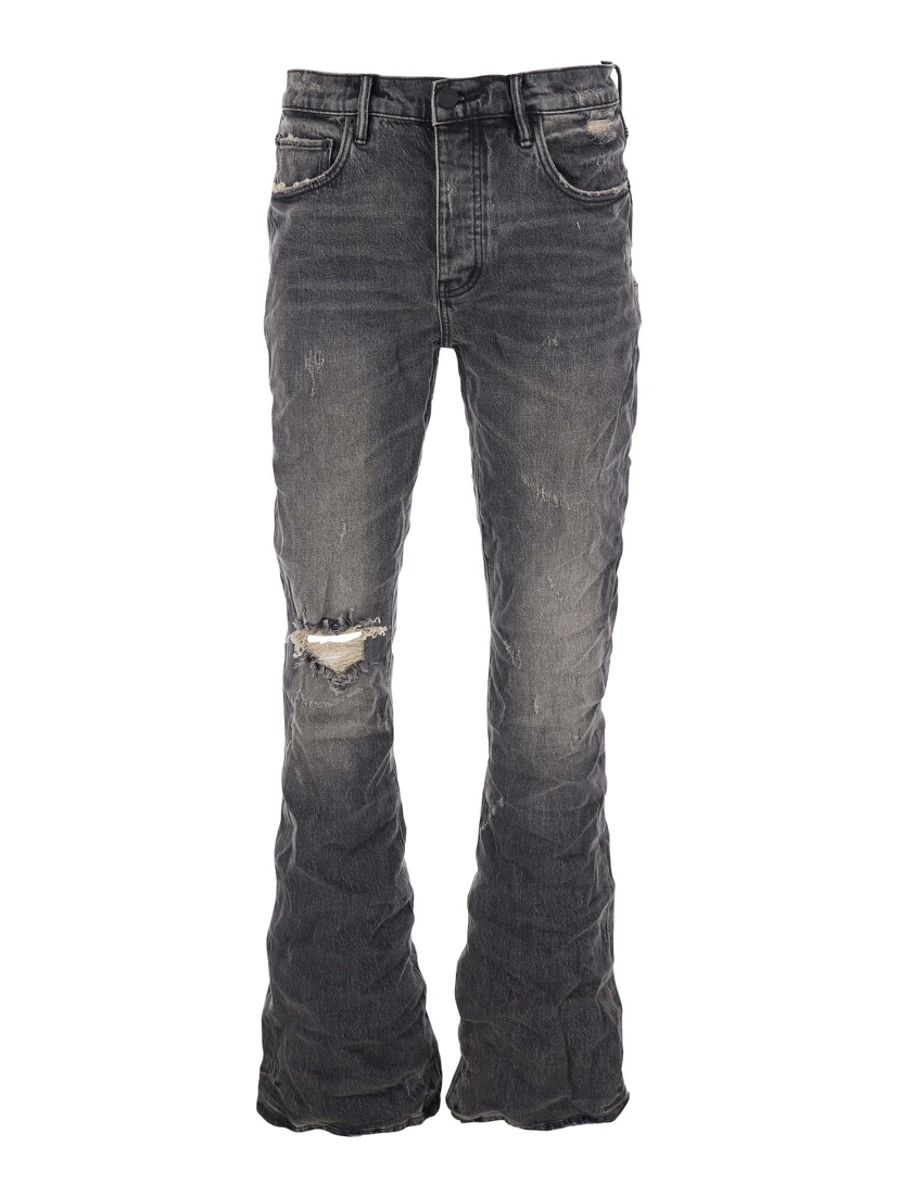 Black Flared Jeans with Crinkled Effect in Denim Man