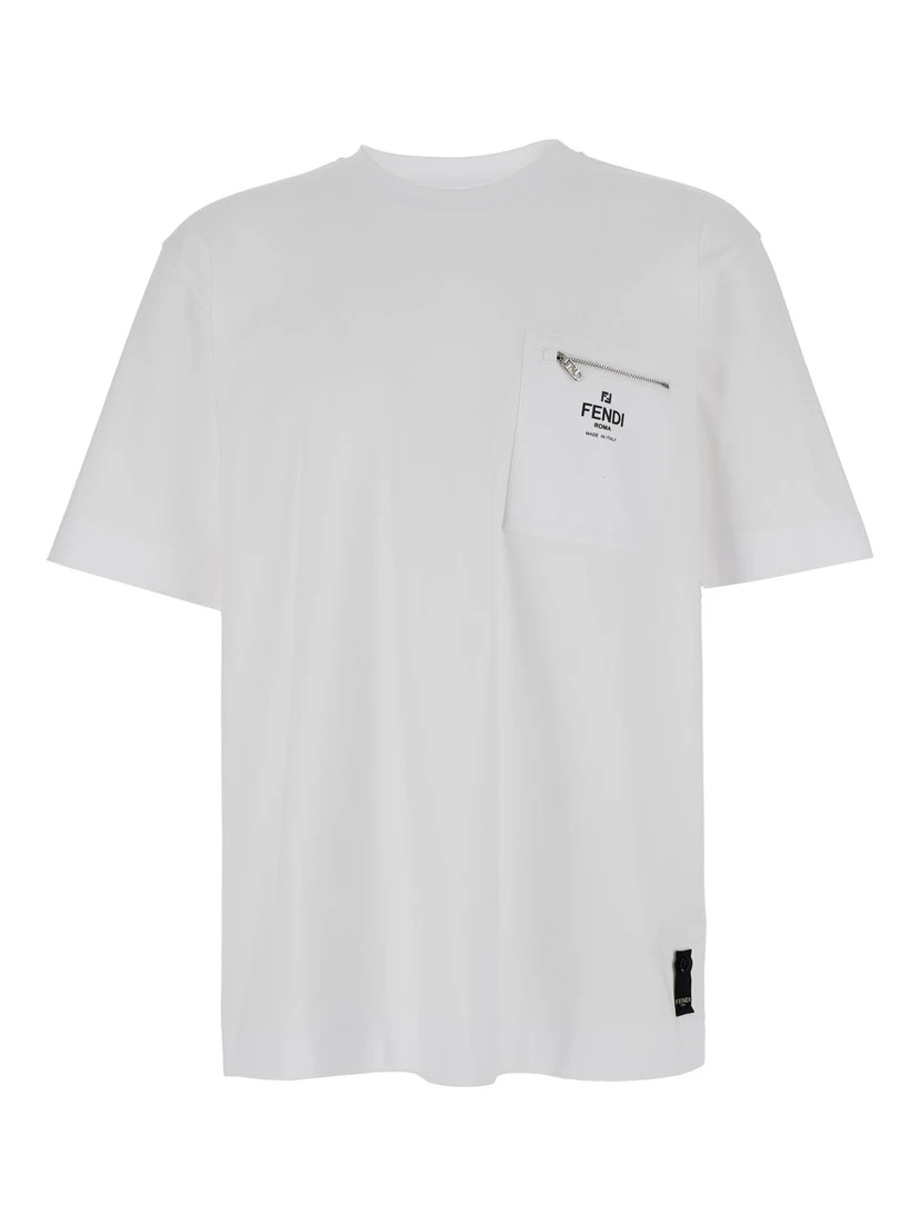 White Crewneck T-Shirt with Log Print on the Front in Cotton Man