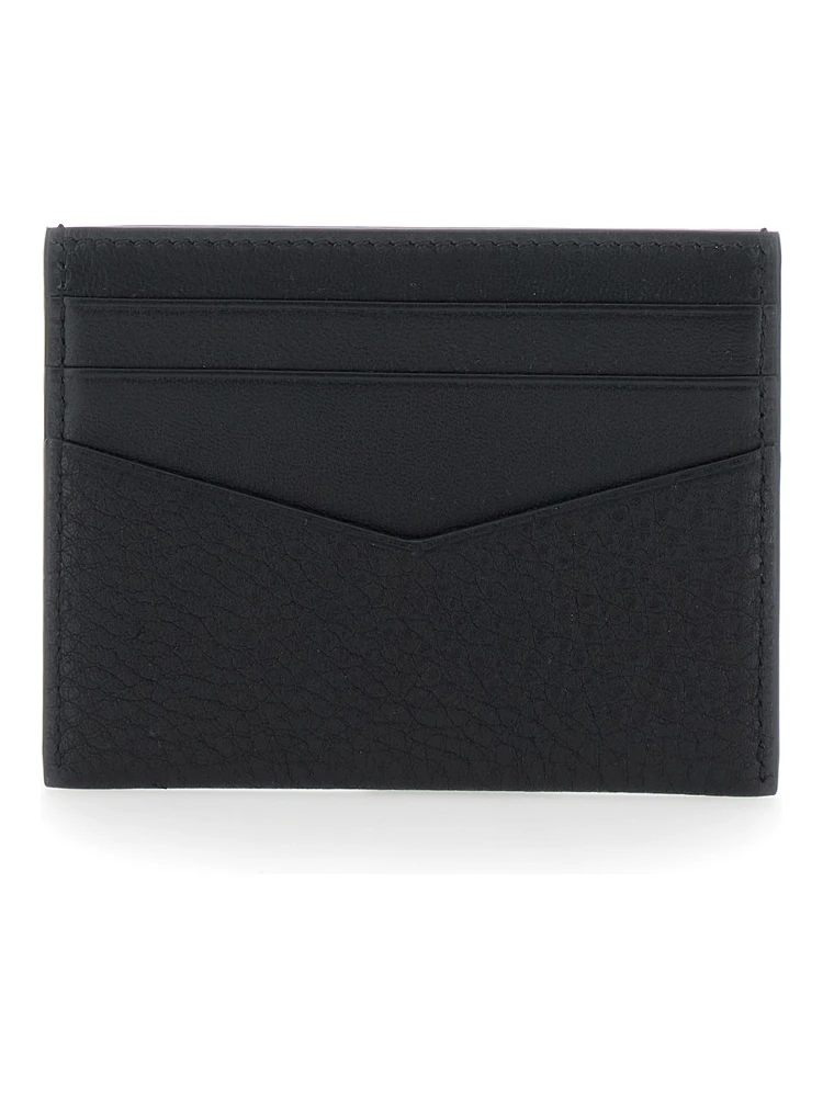 Black Card Holder with V Detail and Logo Lettering on the Front in Leather Man alternative