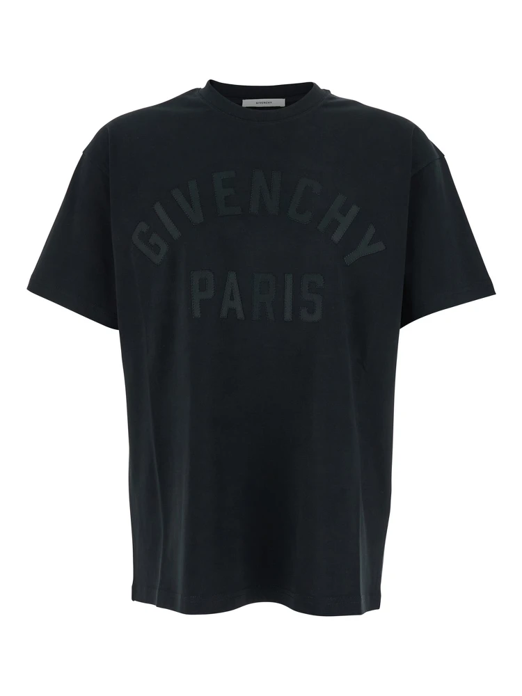 Black T-Shirt with Maxi Logo on the Front in Cotton Man