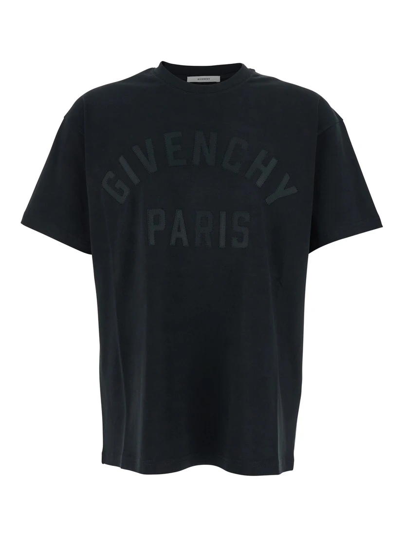 Black T-Shirt with Maxi Logo on the Front in Cotton Man