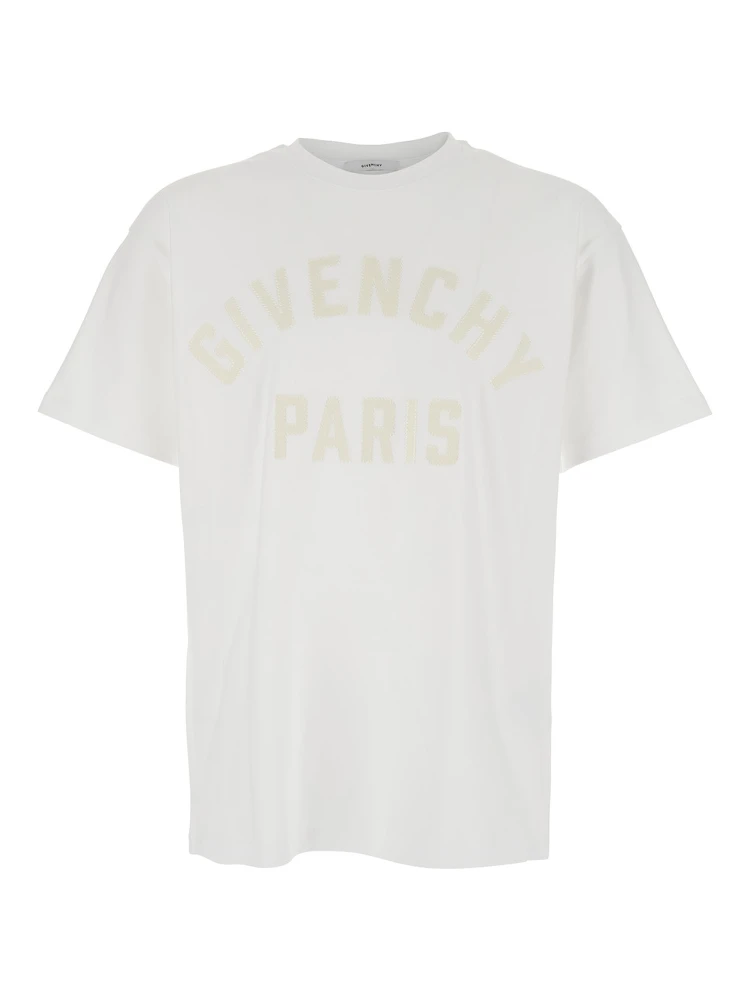 White T-Shirt with Maxi Logo on the Front in Cotton Man