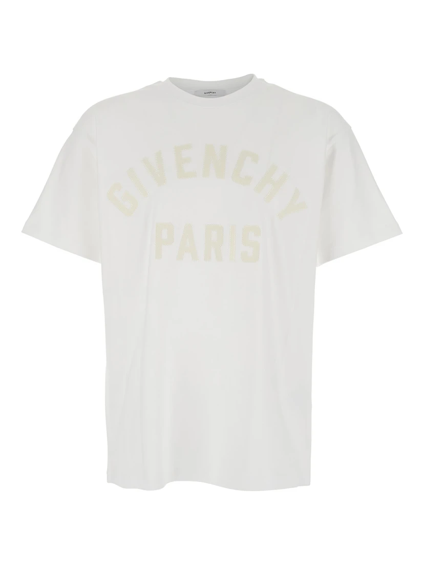 White T-Shirt with Maxi Logo on the Front in Cotton Man