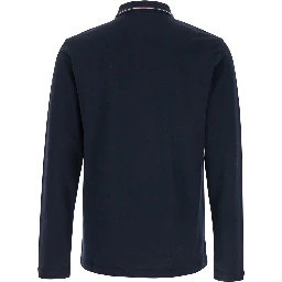 Blue Long Sleeve Polo Shirt with Logo Embroidery in Stretch Cotton Man