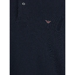 Blue Long Sleeve Polo Shirt with Logo Embroidery in Stretch Cotton Man