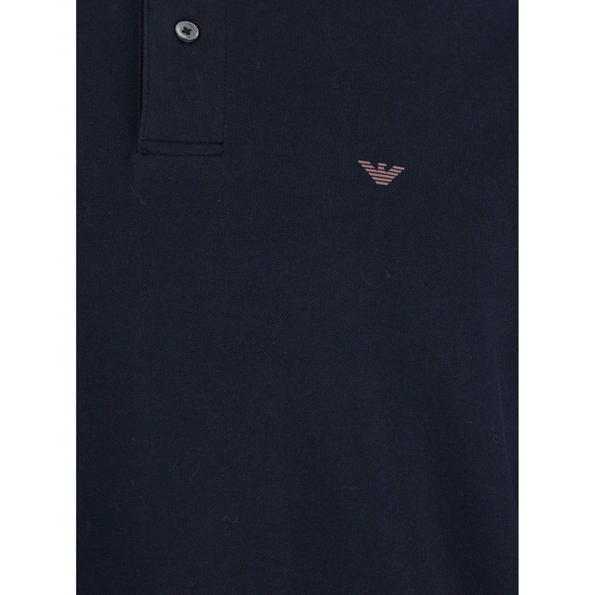 Blue Long Sleeve Polo Shirt with Logo Embroidery in Stretch Cotton Man