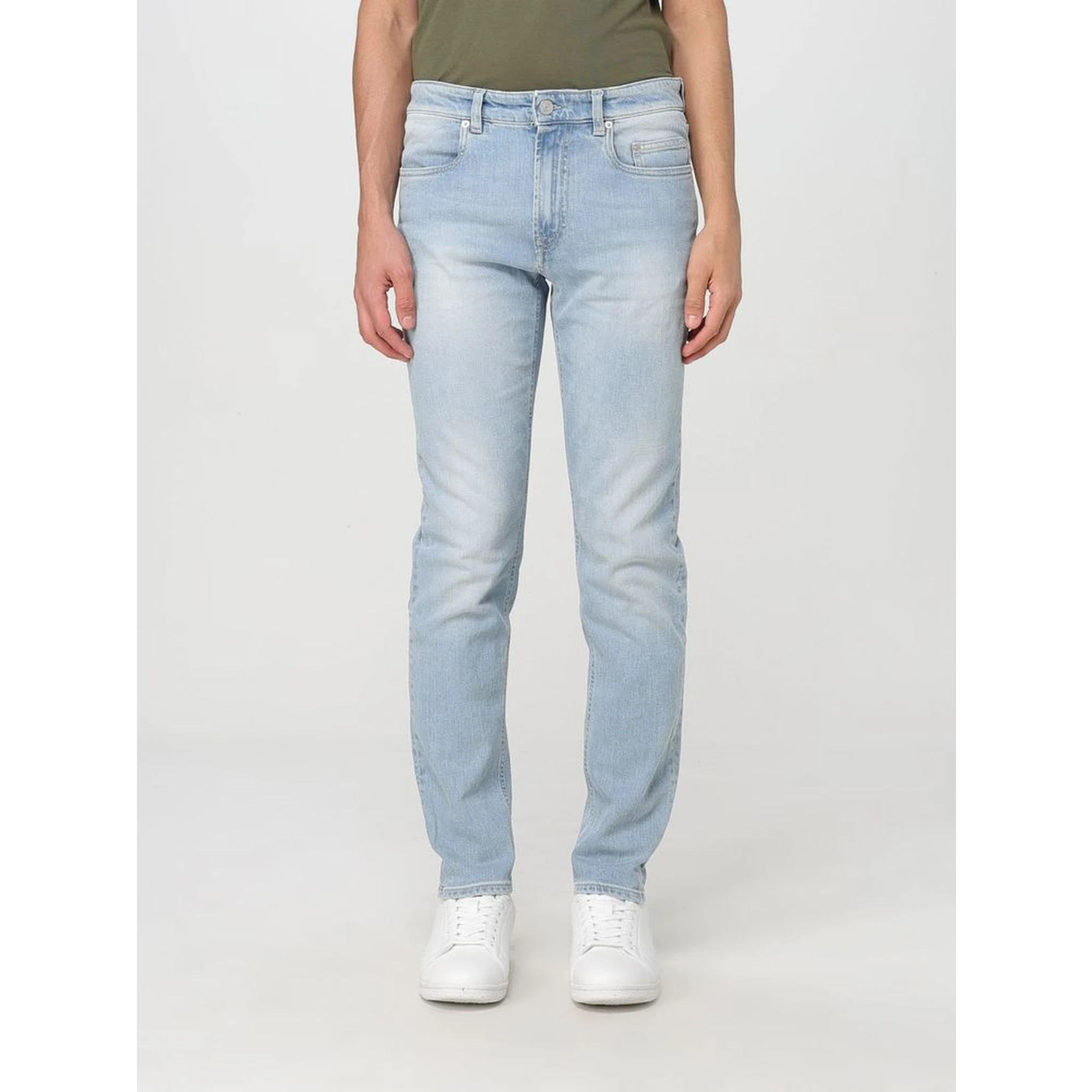 Blue Denim Straight-Leg Jeans