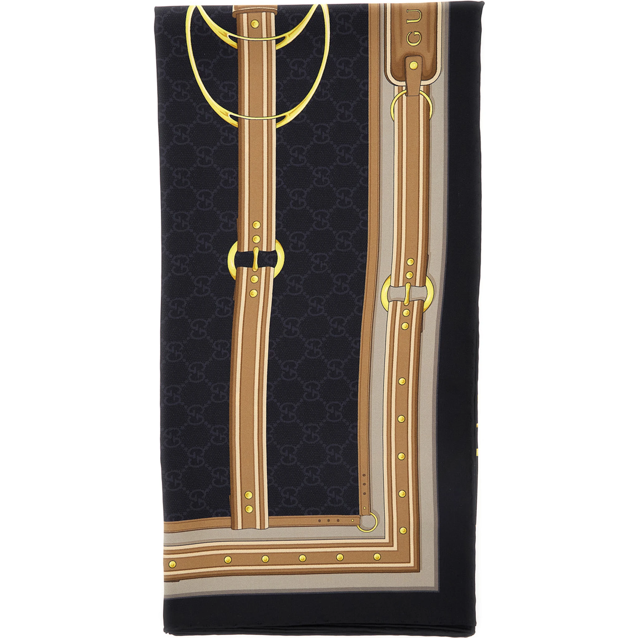 Multicolor Scarf with Bracket, Clamp and GG All-Over in Silk Woman