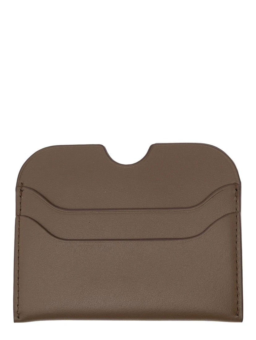 Brown Card-Holder with Logo Print on the Front in Leather Man