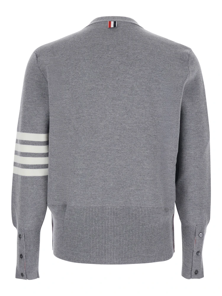 Grey Cardigan with V Neck and Striped Detail on the Sleeve in Wool Man alternative