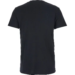 Papaia Black Crewneck T-Shirt with One Front Patch Pocket with Logo Embroidery in Cotton Woman
