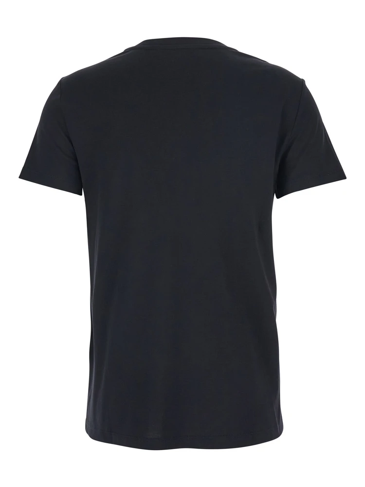 Papaia Black Crewneck T-Shirt with One Front Patch Pocket with Logo Embroidery in Cotton Woman alternative