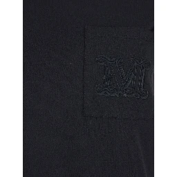 Papaia Black Crewneck T-Shirt with One Front Patch Pocket with Logo Embroidery in Cotton Woman