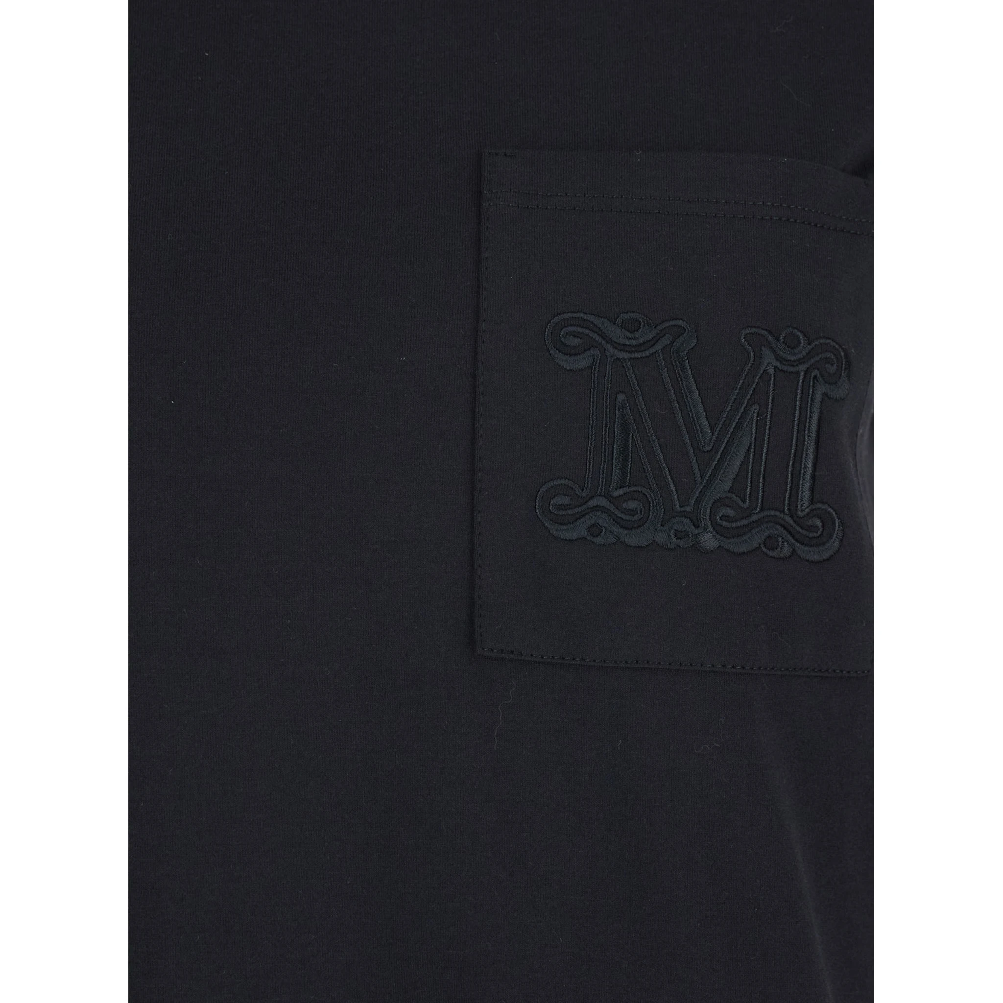 Papaia Black Crewneck T-Shirt with One Front Patch Pocket with Logo Embroidery in Cotton Woman