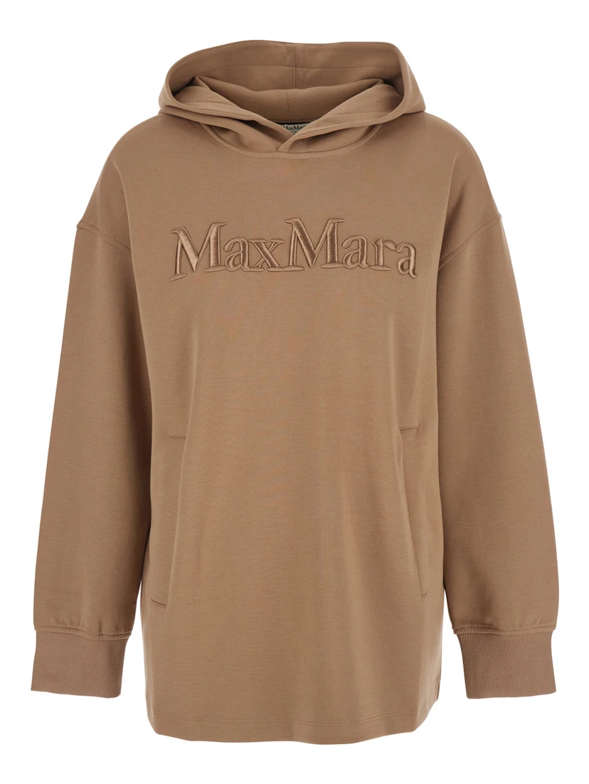 Visiera Beige Hoodie with Dropped Shoulders and Logo Lettering Embroidery on the Front in Cotton Blend Woman