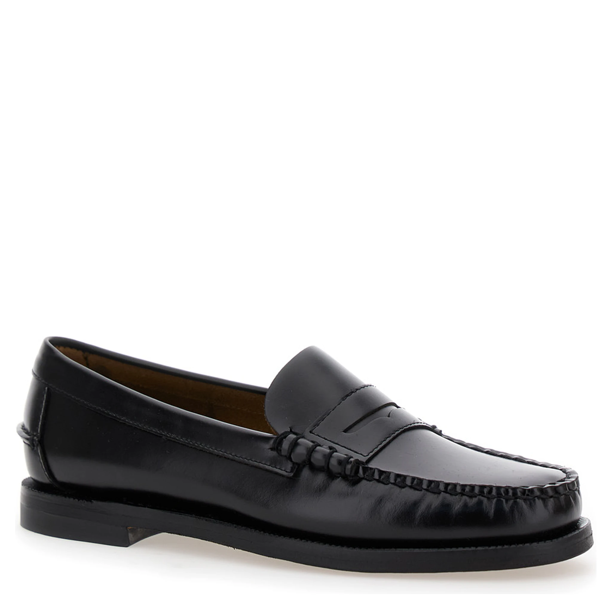 Black Pull-On Loafers in Leather Woman