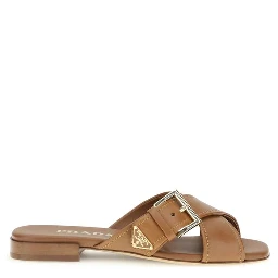 Brown Calf Leather Bos Taurus Flat Sandals