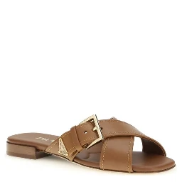 Brown Calf Leather Bos Taurus Flat Sandals