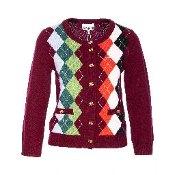 Burgundy Checked Cardigan In Cashmere Blend Women