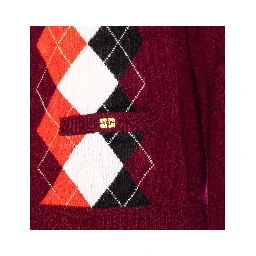 Burgundy Checked Cardigan In Cashmere Blend Women