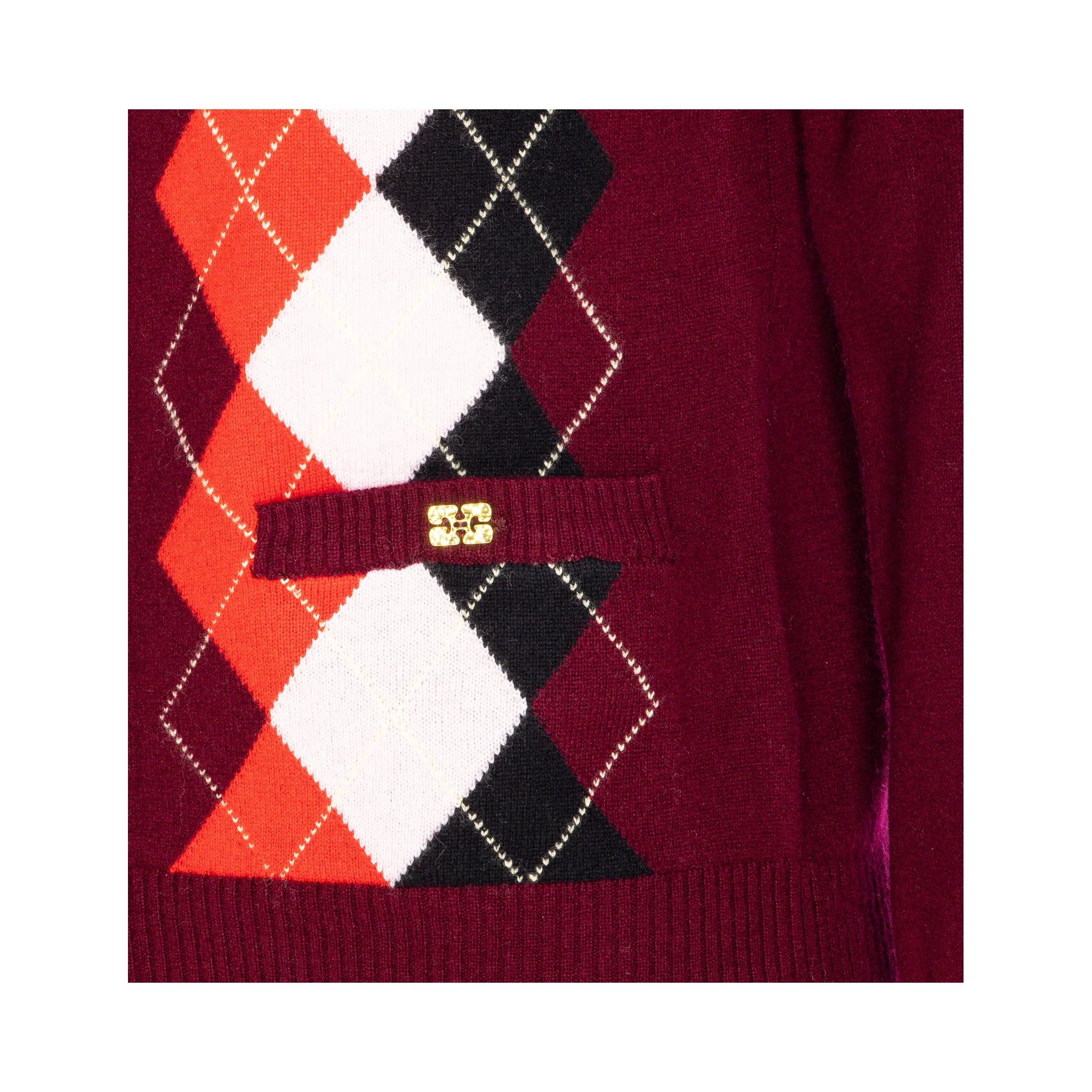 Burgundy Checked Cardigan In Cashmere Blend Women