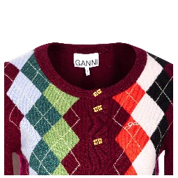 Burgundy Checked Cardigan In Cashmere Blend Women