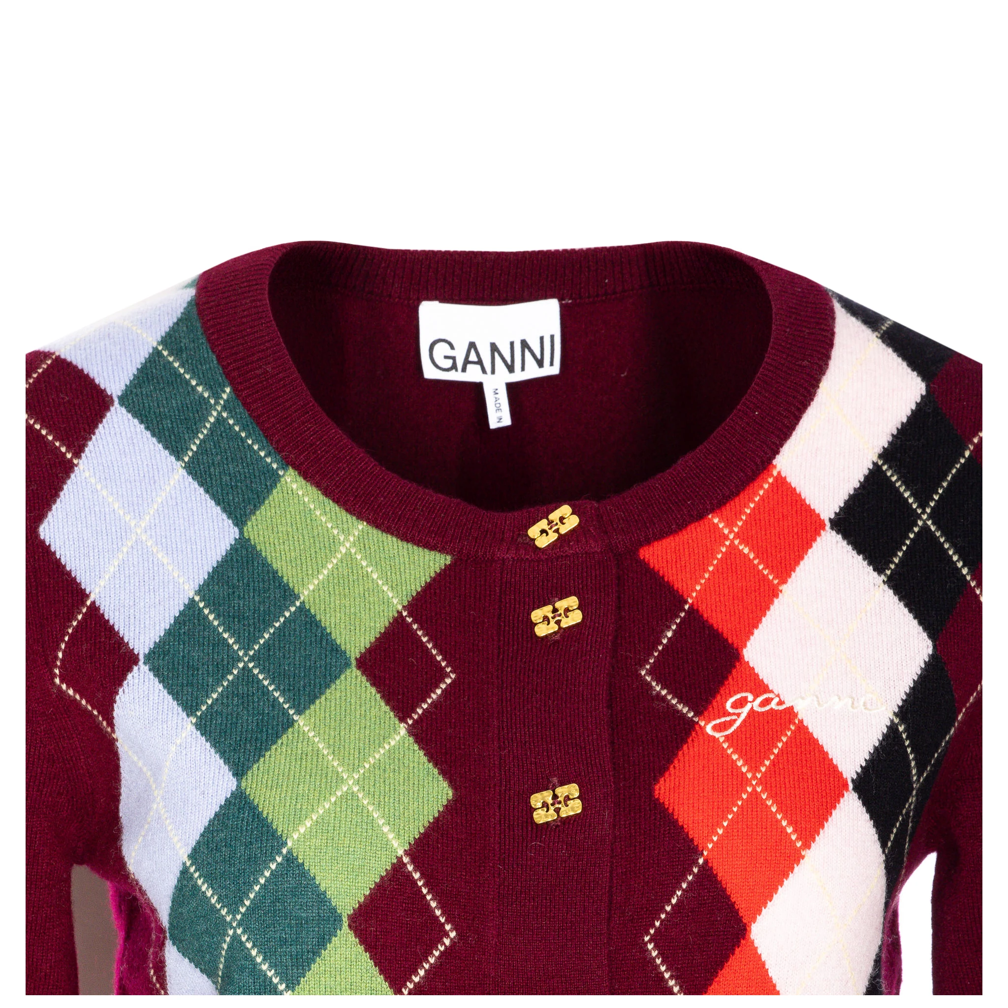 Burgundy Checked Cardigan In Cashmere Blend Women