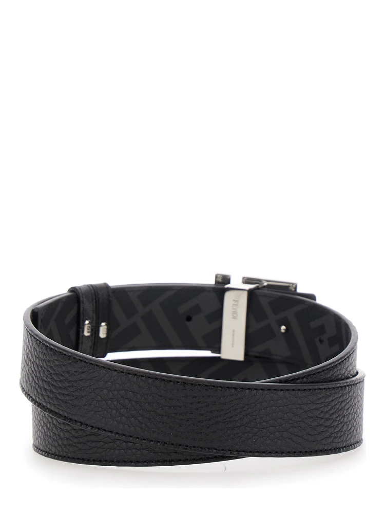 Black Belt with Metallic FF Logo Plate on the Front and FF Interior Motif in Hammered Leather Man alternative