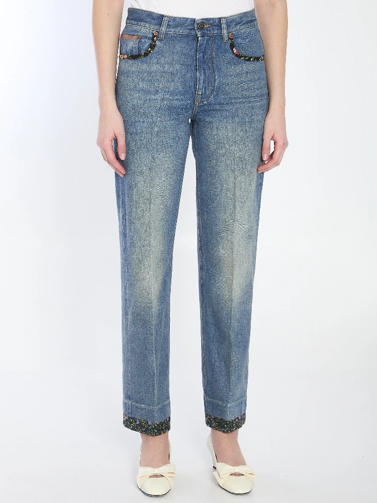Floral print jeans