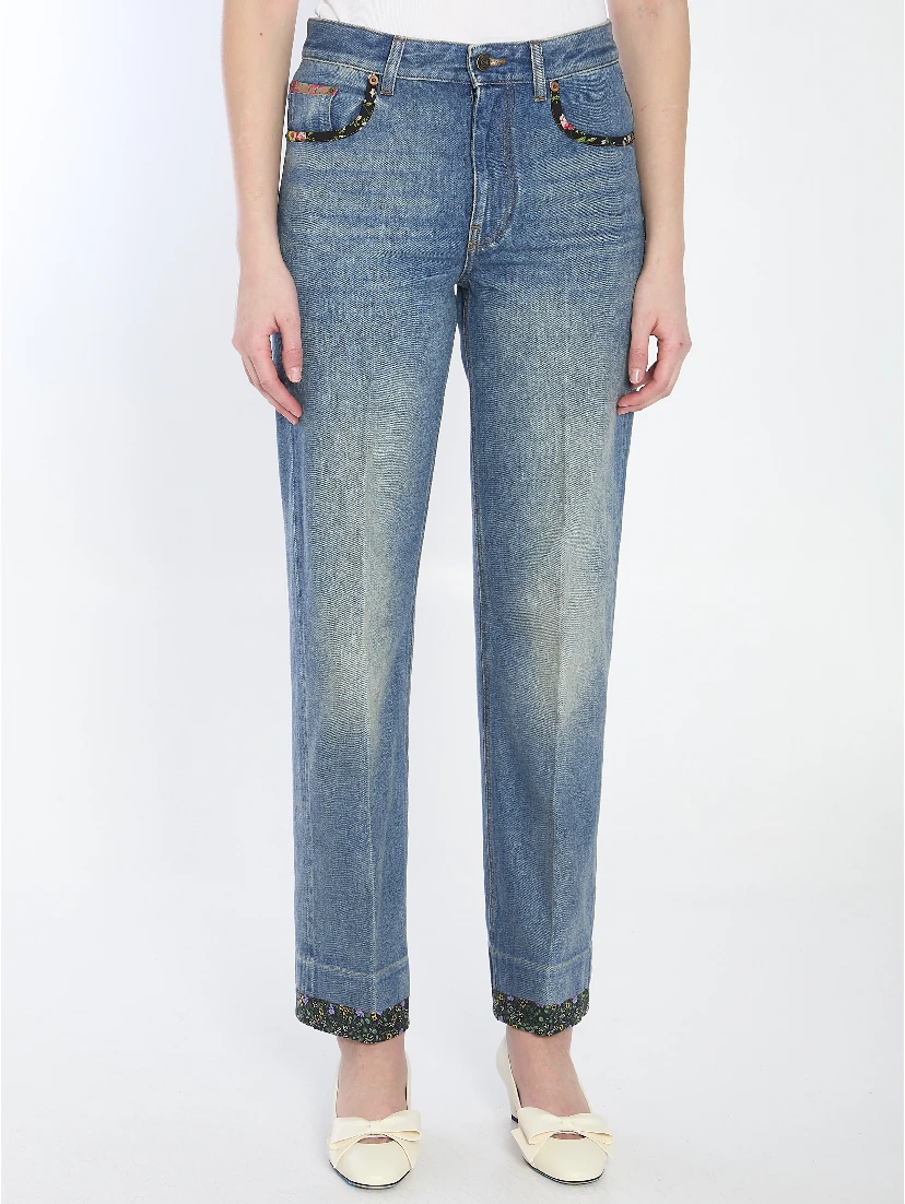 Floral print jeans