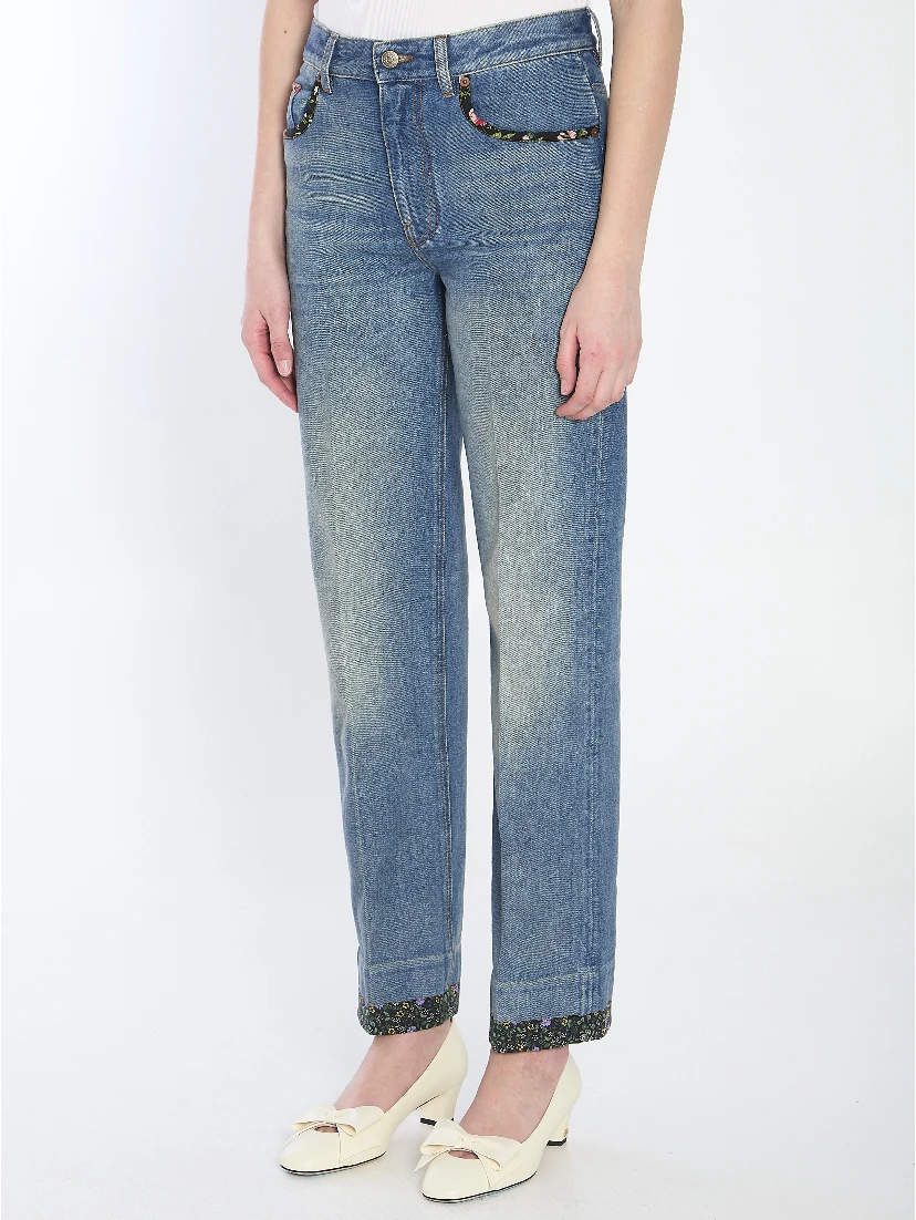 Floral print jeans