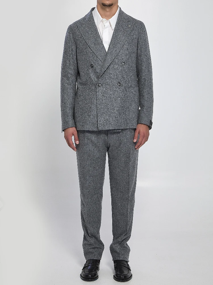 Double-breasted flannel suit