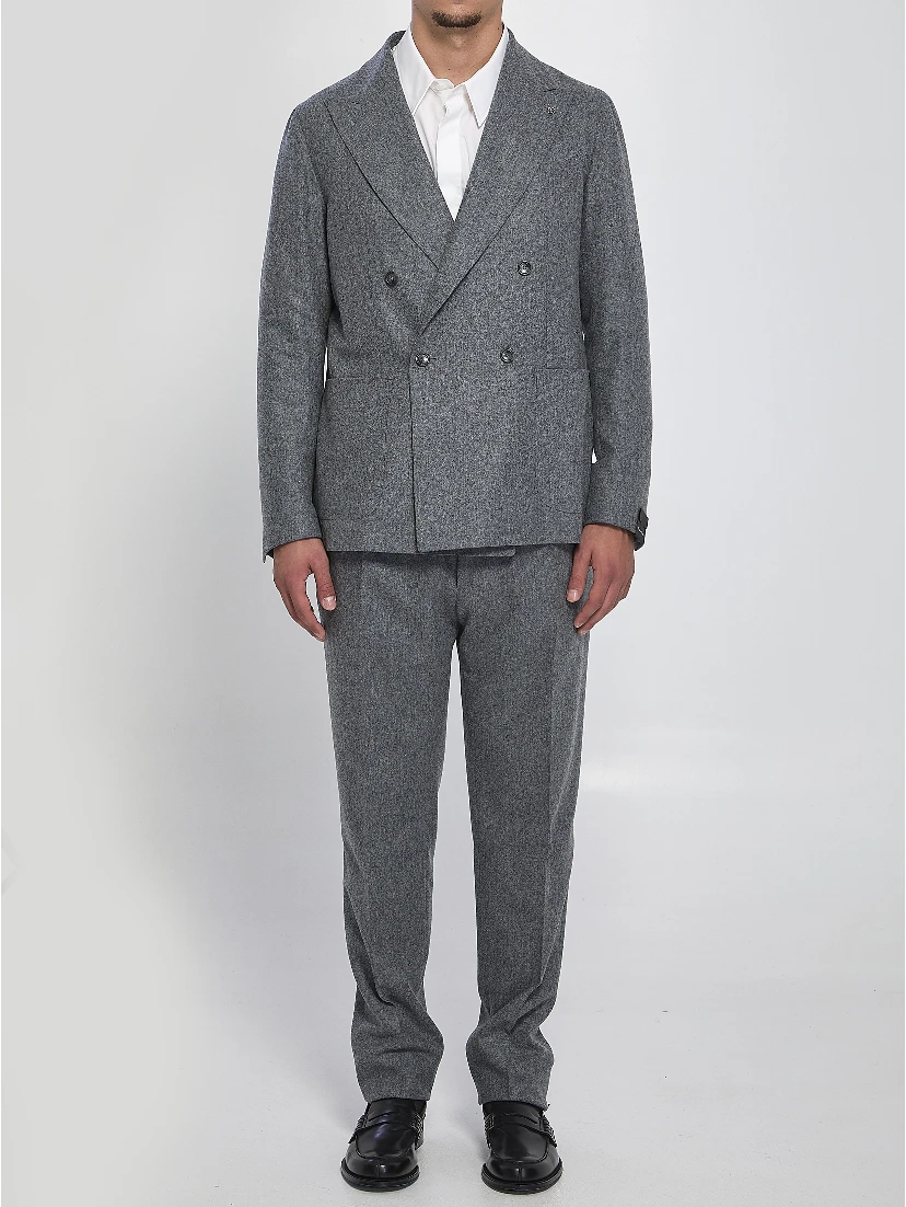 Double-breasted flannel suit