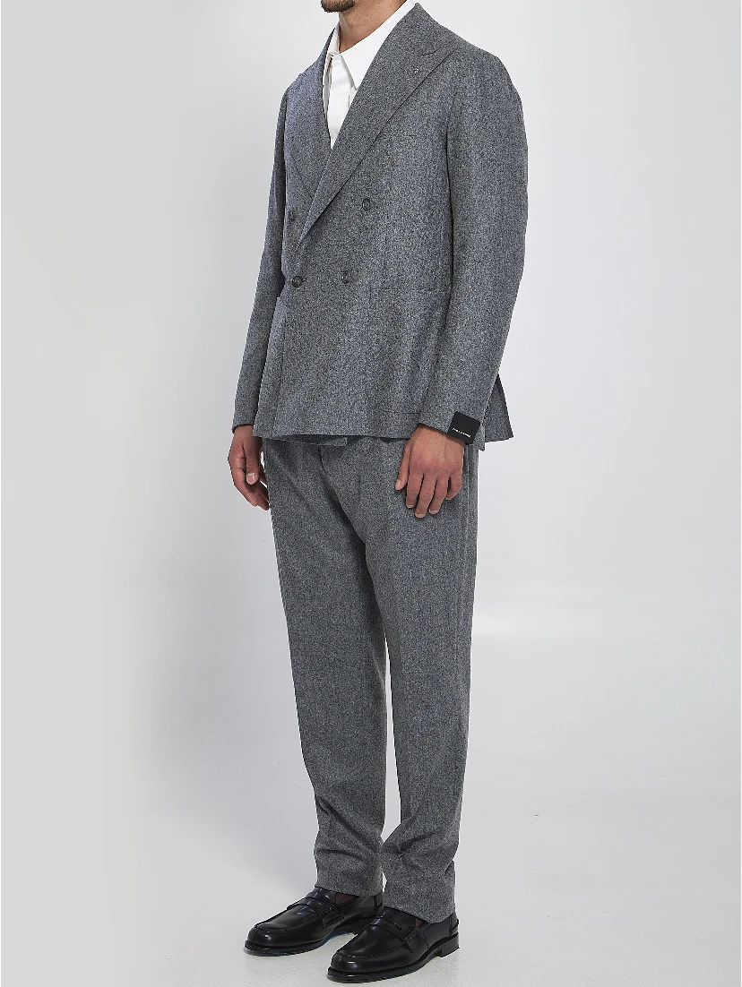 Double-breasted flannel suit