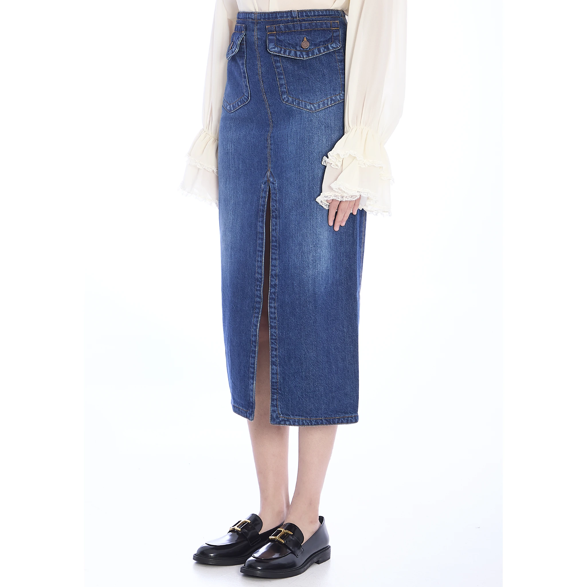 Denim midi skirt