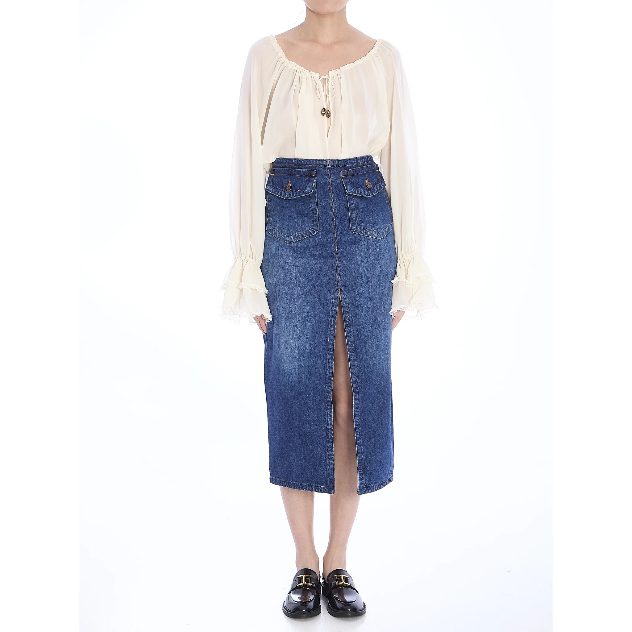 Denim midi skirt
