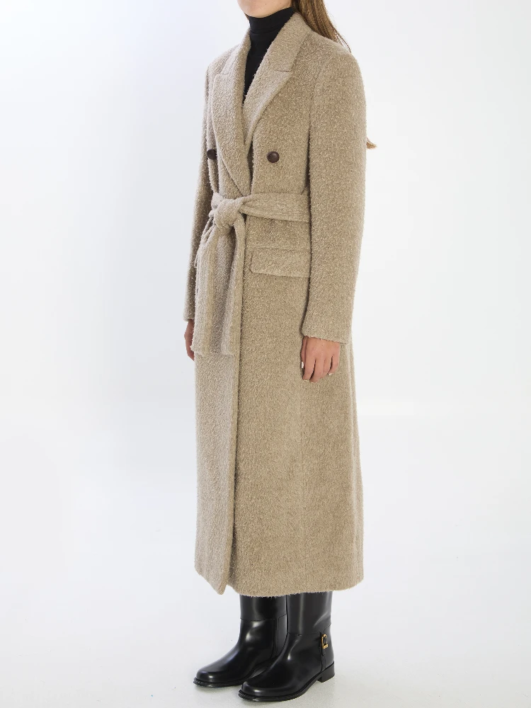 Greige double-breasted coat alternative
