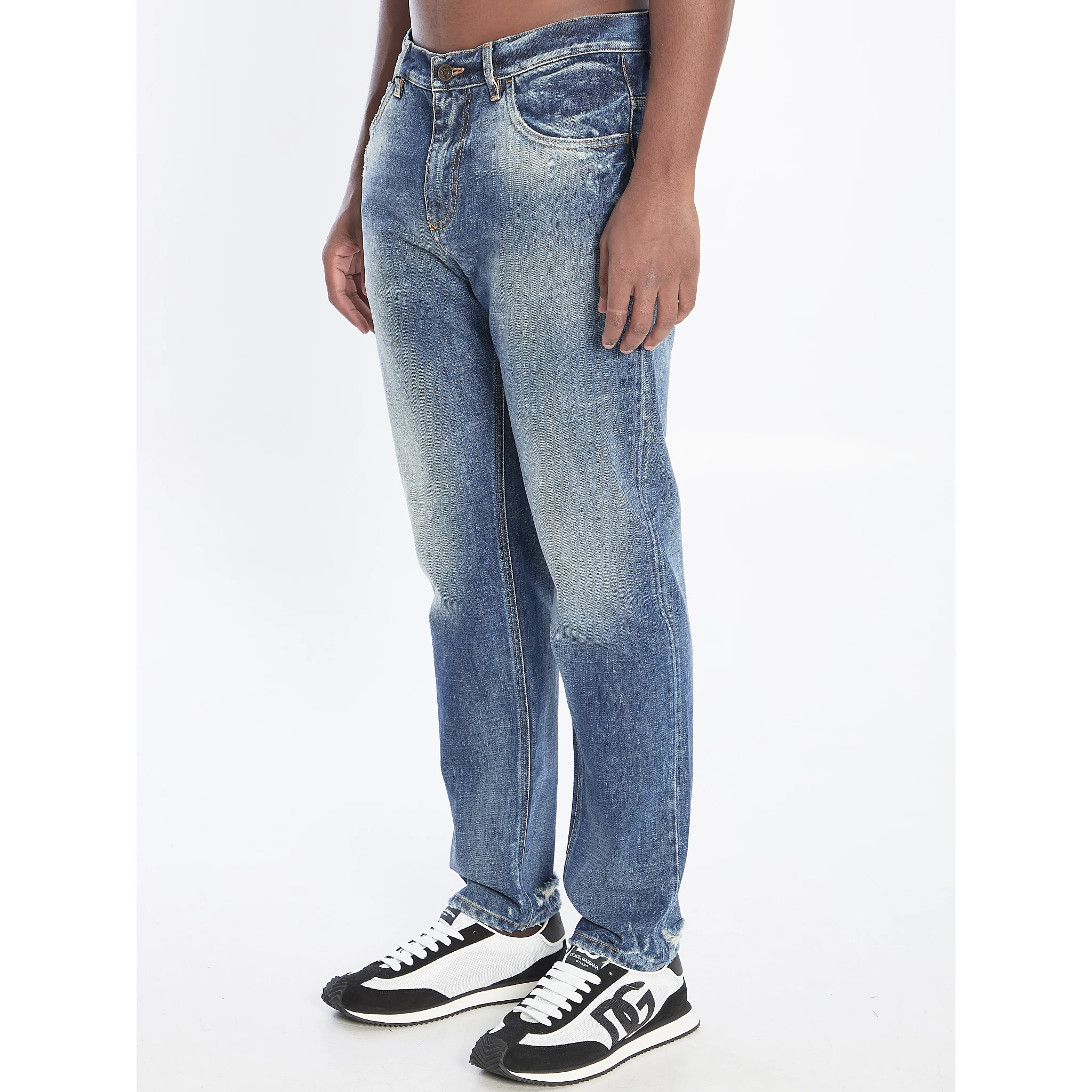 Denim pants with plaque