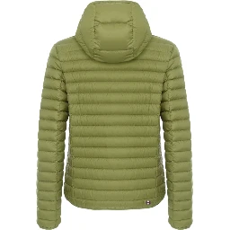hooded horizontal-quilted down jacket