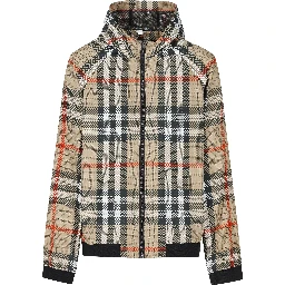 check-pattern zip-up hooded jacket