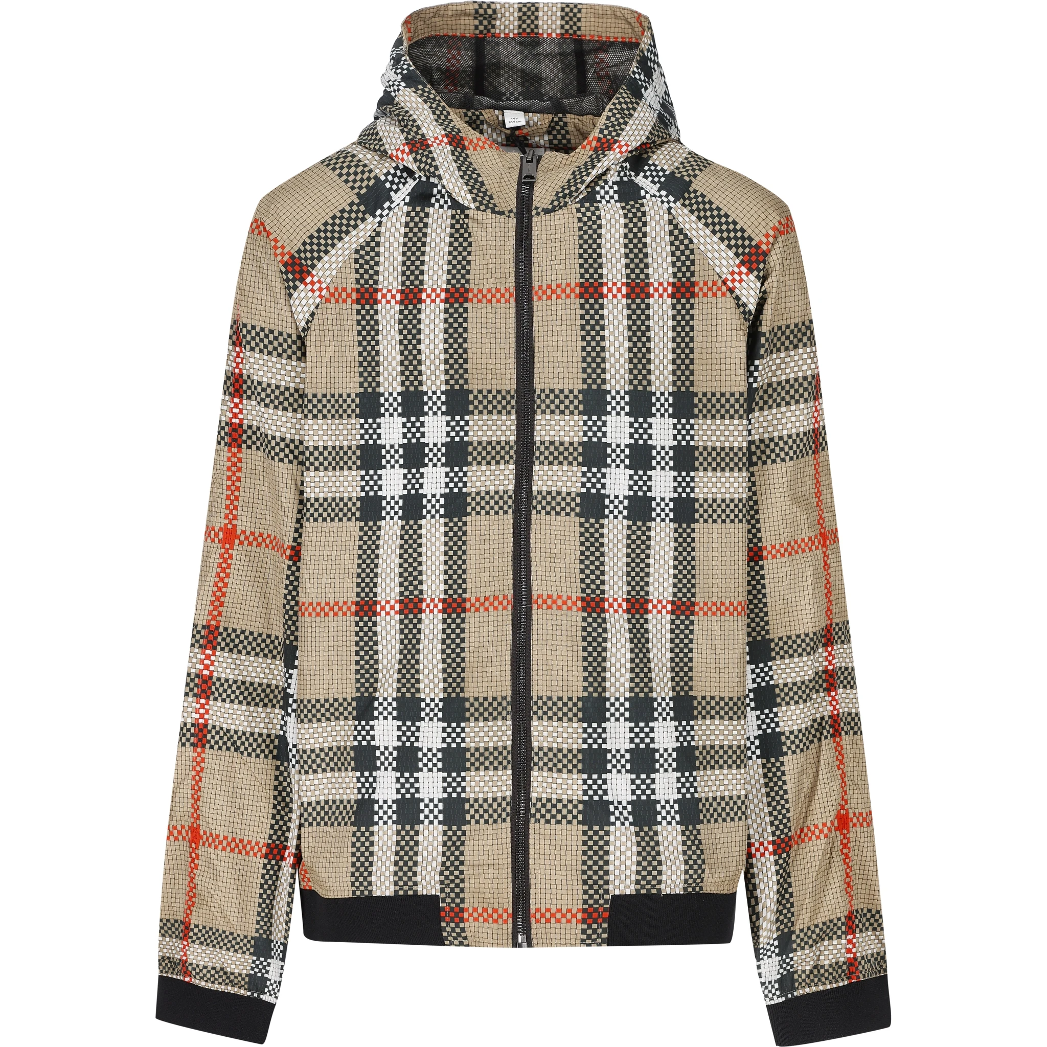 check-pattern zip-up hooded jacket