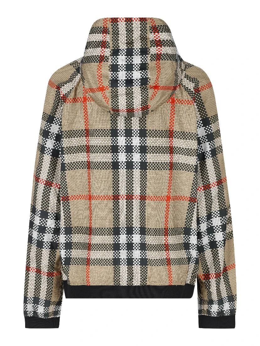 check-pattern zip-up hooded jacket