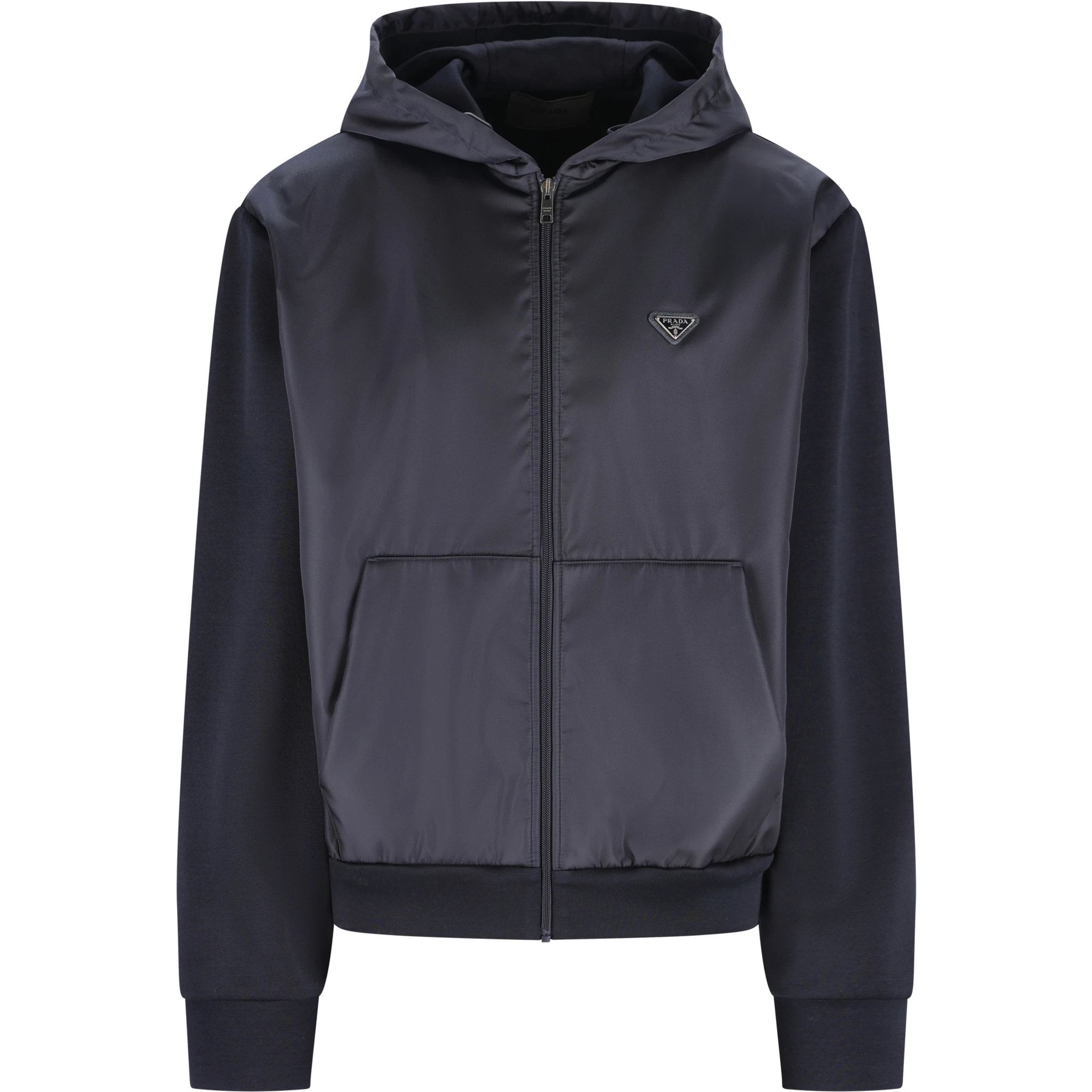 Drawstring-hood zip-up jacket