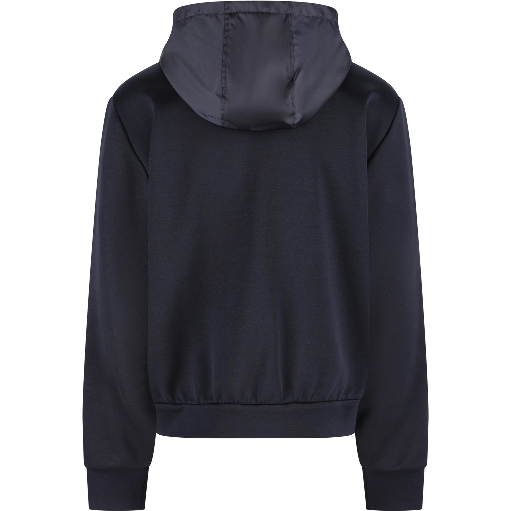 Drawstring-hood zip-up jacket