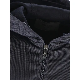 Drawstring-hood zip-up jacket