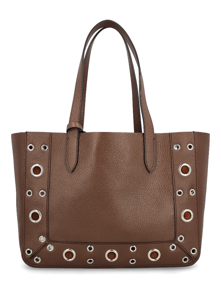 Metallic-eyelet leather tote bag alternative
